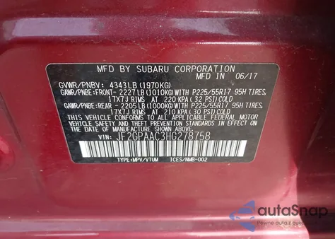 2017 Subaru Crosstrek 2.0I z USA, uszkodzony, nr VIN JF2GPAAC3HG278758